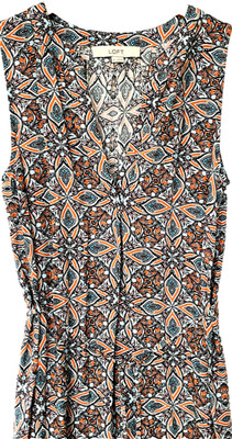 Loft Women s Dress Size XS Orange Blue Geometric Print A-Line Sleeveless Rayon