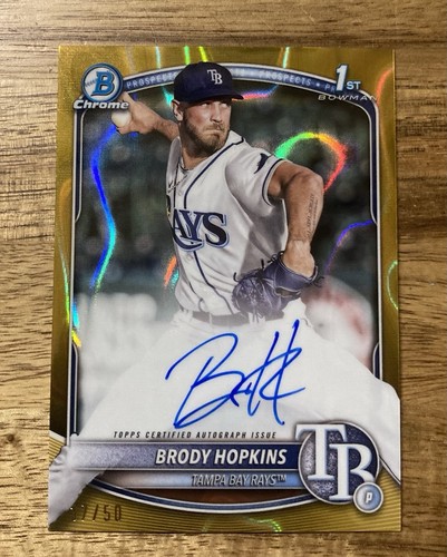 2025 Bowman Baseball Brody Hopkins Tampa Bay Rays Gold Lava Auto /50