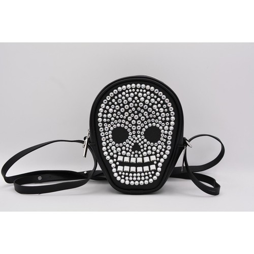Bath & Body Works 2023 Halloween Black Skull Cross Body Bag Rhinestone Crystal - Picture 2 of 12