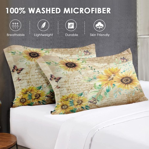 Juego de edredón 7 piezas tamaño queen con 2 fundas de almohada y 2 fundas, girasol floral... - Imagen 7 de 7