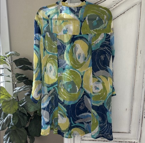 Parsley & Sage Shirt Women Large Green Blue Flower Artsy Boho Tunic Sheer Light - Picture 2 of 6