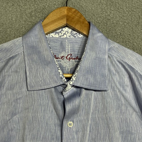 Robert Graham Men's XXL Shirt Blue Slub Textured Long Sleeve Flip Cuffs - Picture 3 of 13