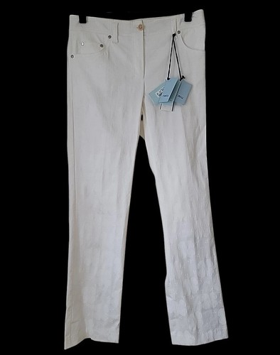 MALO White Pants Textured US 6 Embossed floral print straight leg stretch ITALY - Picture 1 of 17