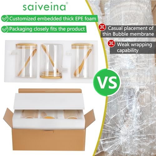 Glass Containers Jars with Bamboo Airtight Lid and Spoon, 15Oz Glass 3 Pack