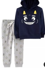 Carters Boys 12M Hoodie Jogger 2 Piece Set Monsters Navy Gray New NWT 24