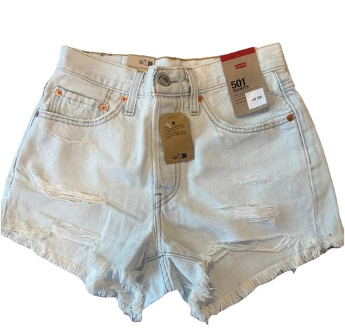 Levi's Jean Shorts Woemns 26 Light Blue Denim Pockets Red Tab Cut Off Distressed