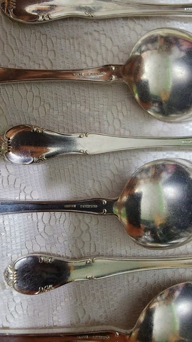 😚SET BESTEHEND AUS 8 GORHAM um 1947 NEUE ELEGANZ VERSILBERT "6,25" CREMESUPPENLÖFFELN 🥣 - Bild 8 von 9