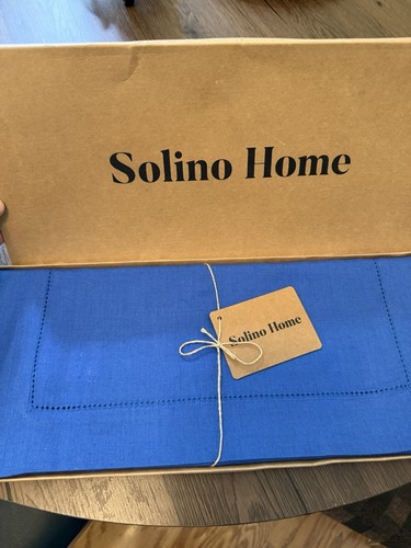 Solino Home Tischläufer royalblau 14 x 48" 100% reines Leinen Hohlsaum