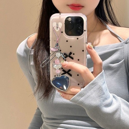 Silver Heart Charm Acrylic Phone Chain Handmade Fashion Accessory for Phone - Zdjęcie 3 z 8