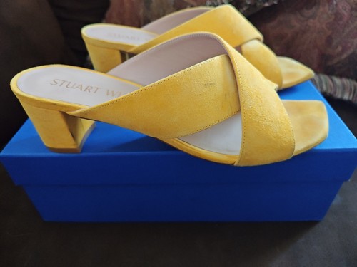 Stuart Weitzman Aletha 50 Damen-Sandale Größe 8,5B gelb Wildleder Blockabsatz Pantolette - Bild 9 von 12