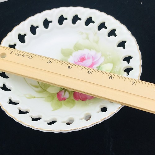 Lefton China Compote Pedestal Bowl Green Heritage Hand Painted Roses Vintage - Picture 11 of 11