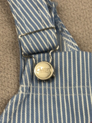 Vintage 90s Carters Toddler Overalls Shortalls Size 2T Blue Striped Mechanic - Picture 8 of 8