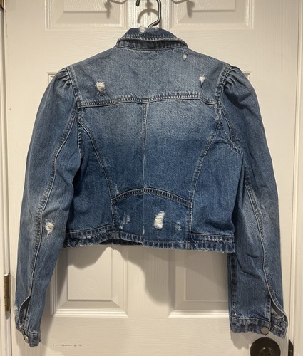 BlankNYC Gr. Medium Cropped Jeans Jeansjacke Puffärmel Used Knöpfe - Bild 8 von 12