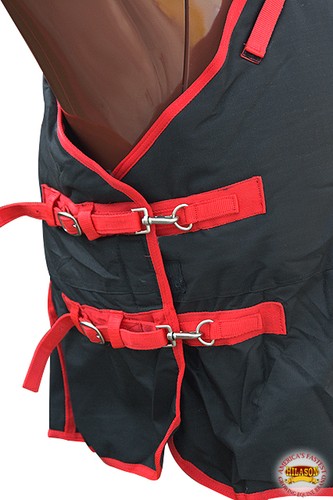 Black With Red Trims 80 Inch HILASON 1200D Winter Waterproof Poly Horse Blanket - Picture 3 of 6