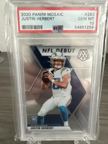 PSA 10 JUSTIN HERBERT Rookie Card 2020 Panini Mosaic NFL Debut 263 Chargers Star