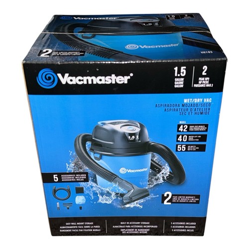 Vacmaster VH105 Nass-/Trockensauger Tragbarer Staubsauger 1,5 Gallonen 2 Spitzen HP mit 5 Zubehörteilen