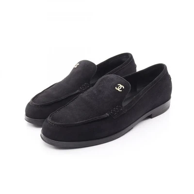 Mocassins plats CHANEL COCO Mark #38 1/2 G4691638 daim noir occasion femmes CC - Photo 1/4