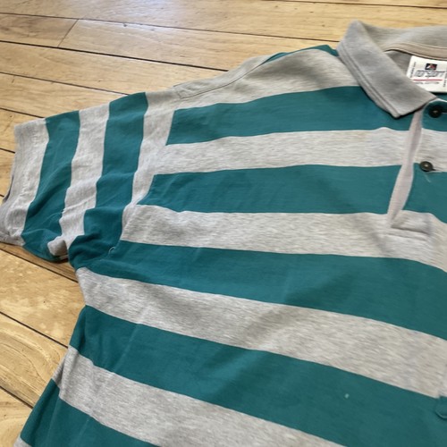 Norsport Nordstrom Vintage 90s Polo Shirt Men L Stripe Gray Teal Stretch Grunge - Picture 21 of 24