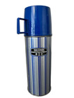 Vintage Thermos Flask Blue and Silver Metal Small 18.5 fl oz Made In England VGC