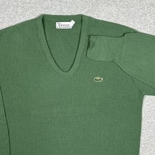 Vintage Izod Lacoste Sweater Mens Large Green Acrylic 80s V Neck Pullover USA