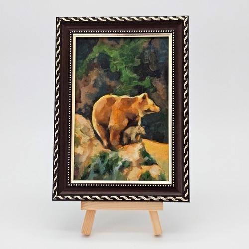 Original Framed Oil Painting Bear Family 4x6 Wildlife Nature Artwork - Picture 7 of 15