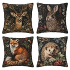 Vintage Forest Animals Pillows Cover Set of 4 Deer Fox Rabbit Hedgehog Decor ...