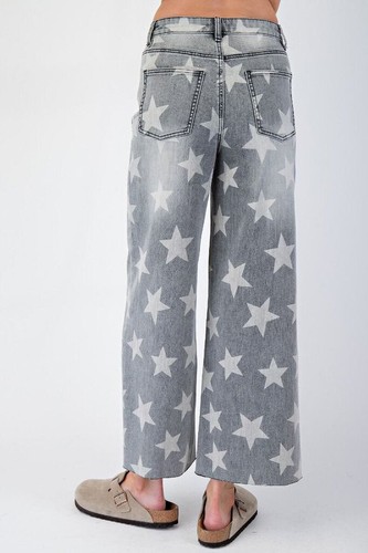 EASEL Washed Black Highwaist Wide Leg Denim Star Jean - 第 2/4 張圖片