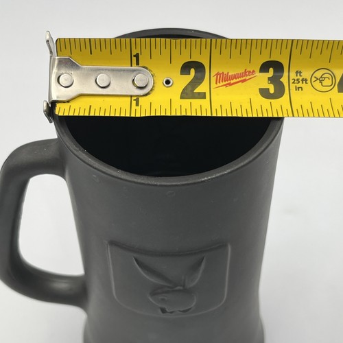 Playboy Original Beer Mug Raised Bunny Black Grey Ceramic Clear Glass Bottom - Picture 9 of 9