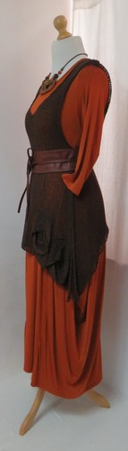 NEU MIT ETIKETT, AUSGEFALLENES LAGENLOOK, INGWER, JERSEY, BALLONKLEID, DRAPIERTE SEITEN, EINHEITSGRÖSSE - Bild 13 von 16