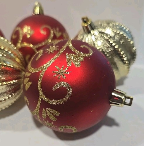 5 Pezzi Ornamenti Infrangibili Borgogna Oro Glitter Giri Vittoriani Trad - Foto 4 di 6