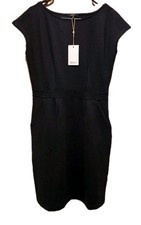 Quince Black Ultra-Stretch Ponte Cap Sleeve Dress sz S NWT Career Mini