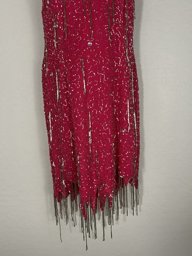 VTG 90’s Y2K Nite Line Hot Pink Beaded Tassel Bombshell Dress 2 Read Measurmnt - Picture 7 of 17