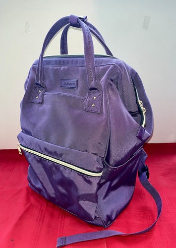 ROYAL PURPLE LILY & DREW LAPTOP BACKPACK GOLD HARDWARE HINGED OPENING EUC 16x11 - Picture 2 of 17