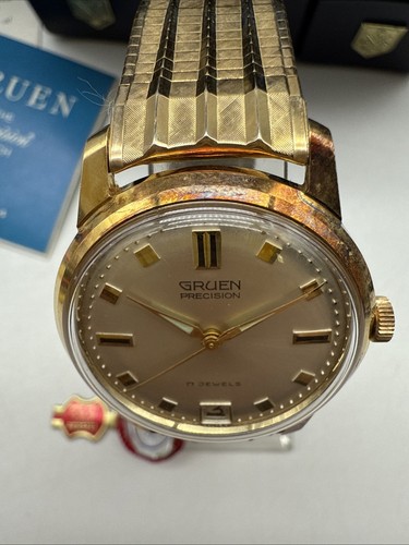 Vintage Gruen Precision Date 33mm Indiglo Watch 17 Jewels N510CA 1/20-10kt GF - Picture 4 of 23
