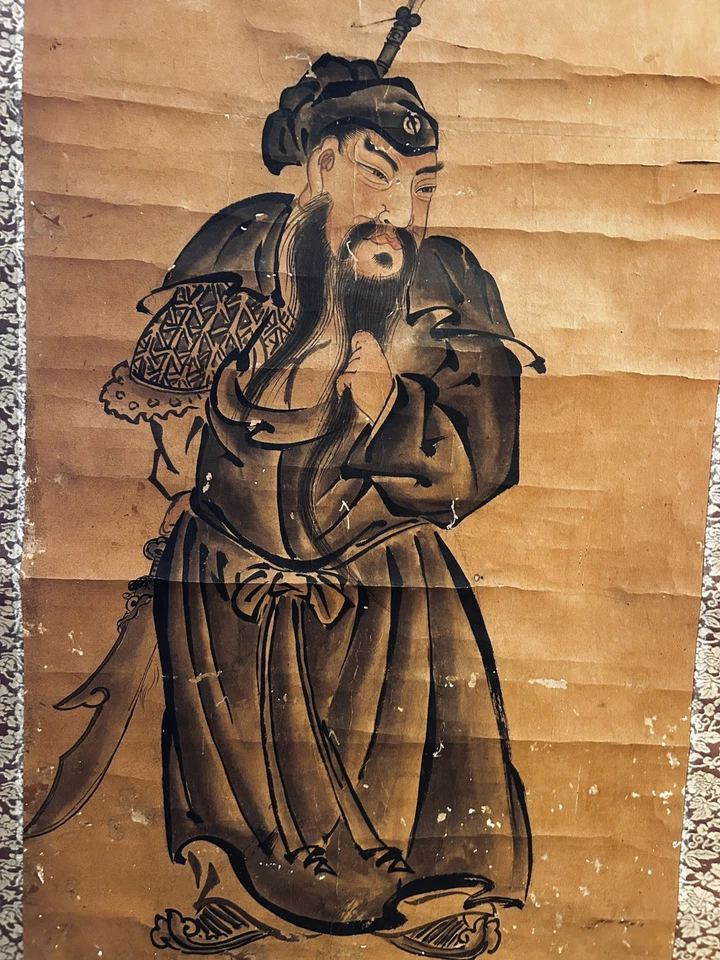 Pintura de pergamino colgante japonesa vintage del período Edo obra de arte zen de 200 años Foto 2 de 4