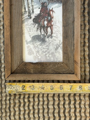 Jim Fallier Original Signed Artwork Native Horse Winter Rustic Wood Frame 19”x8” - Picture 12 of 12