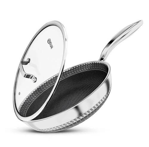 Frying Pan Non Stick With Lid Induction Stainless Steel Hybrid Deep 28cm/30cm