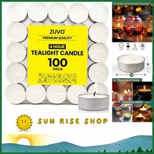 Elegant 100 Pack White Tea Light Candles - 4 Hour Smokeless Unscented Lighting