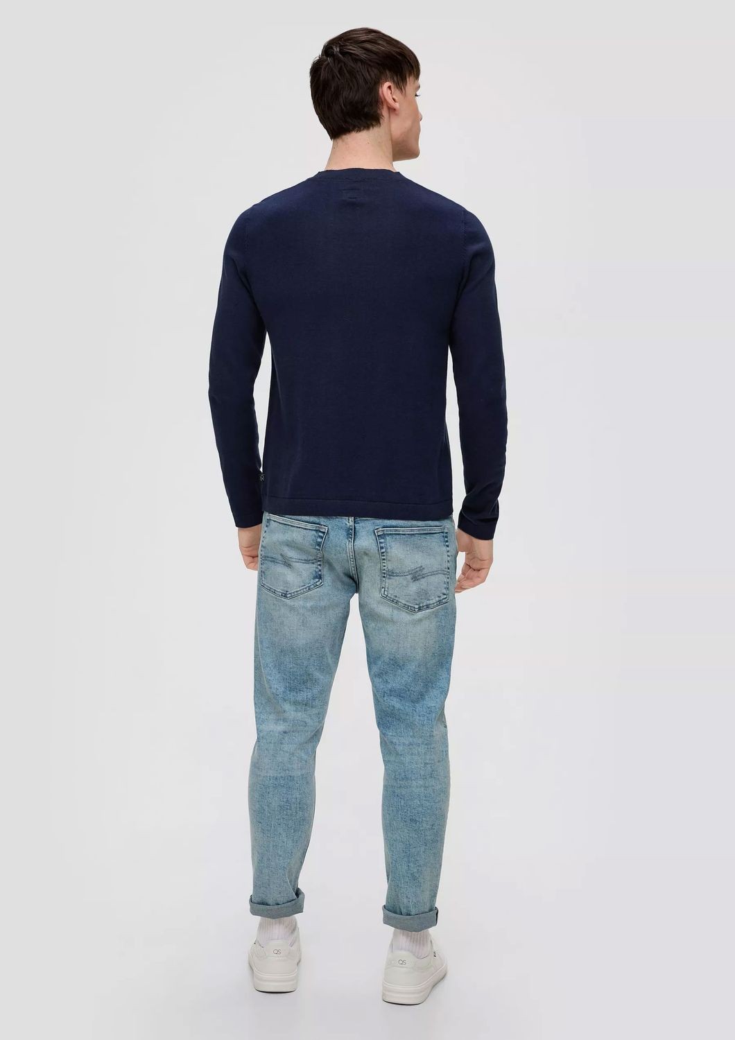 QS by s.Oliver Herren Pullover mit Rundhals-Ausschnitt Pulli Feinstrick navy 
