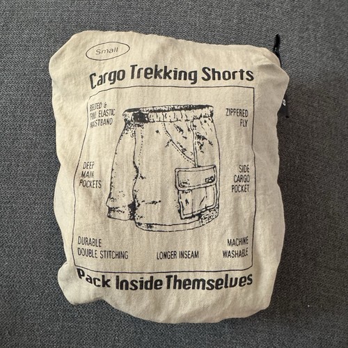 Mens Small Cargo Trekking Shorts Beige Pack Inside Themselves Deep Pockets