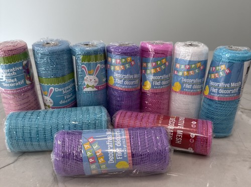 10 Rolls Decorative Mesh 6 in x 5 yds Wreath Basket Easter Pink Purple Blue - Picture 1 of 6