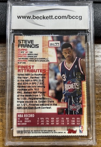 Steve Francis 2000 Topps Finest Gold Refractor /100 Houston Rockets #44 - Picture 2 of 2