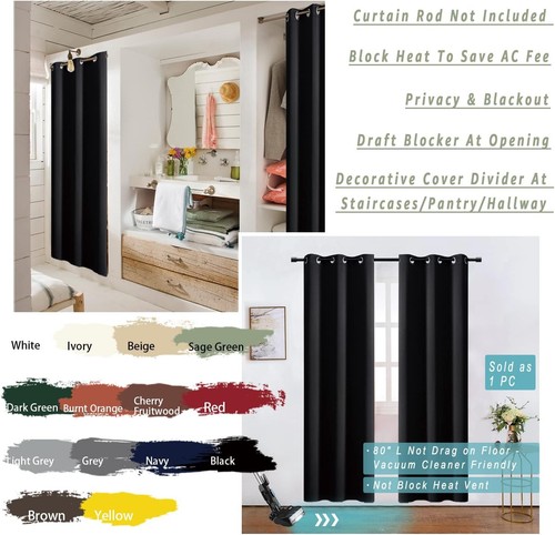 Door Curtain for Doorway 34"W x 80"L (Pack of 1), Black - 第 3/7 張圖片
