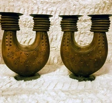 Very Rare Vtg Viking Folk Art Pottery Tribal Candle Holder 8"x6"x3" Hand Tooled 