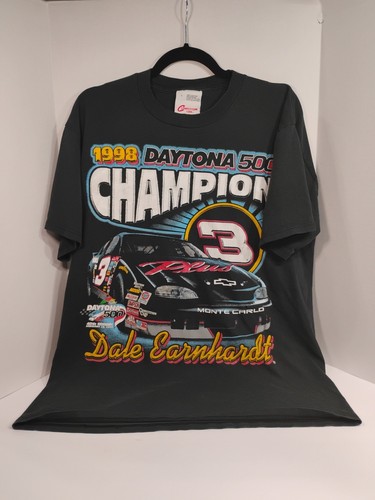 Vintage 90er Dale Earnhardt Daytona 500 Champion NASCAR schwarz 2-seitig T-Shirt Gr. L #3