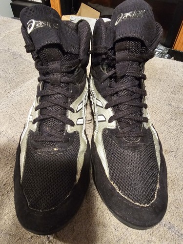 Asics Wrestling Shoes Mens 9 Black Silver Lace Up Cael Sanderson V4.0 J901Y - Picture 3 of 9