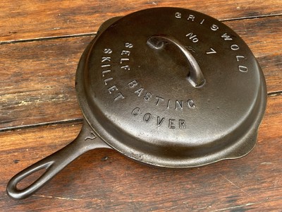 Griswold Cast Iron #7 Block Logo Skillet with Fully Marked High Dome Skillet Lid