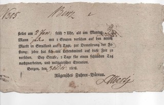 histo. Dokument über die Bereitstellung von Arbeitern aus Binz Bergen 1808