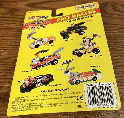 1993 Matchbox Looney Tunes Pro Racers #1 Bugs Bunny Le Mans Race Car White NIP - Picture 2 of 3