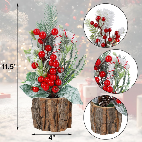 6 Stück Mini Weihnachtsbäume, 9" Tischplatte Weihnachtsdekoration mit roten Beeren - Bild 4 von 8